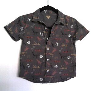 Maximus Rex Boy's Short Sleeve Shirt Button Front Dinosaurs 100% Cotton EUC Sz 6